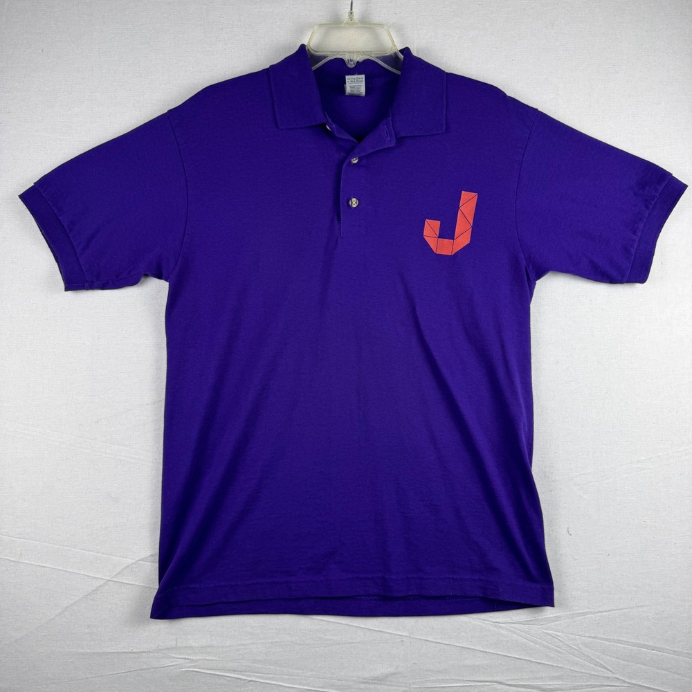Gildan DryBlend Purple J&J Solutions Logo Polo Shirt Mens Medium Short Sleeve